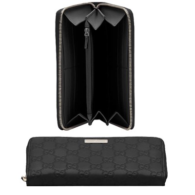 Noir Gucci Continental Portefeuille Avec Plaque En Métal Marque